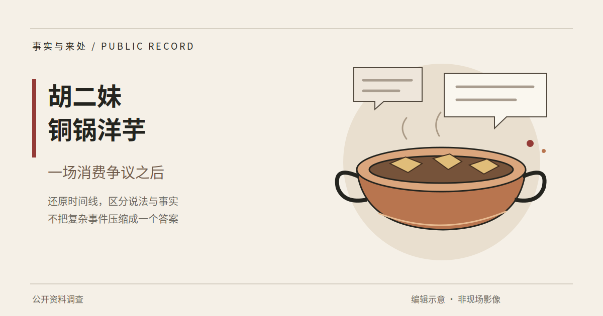 胡二妹铜锅洋芋专题原创编辑插画：抽象铜锅与评论窗口，并非现场照片。